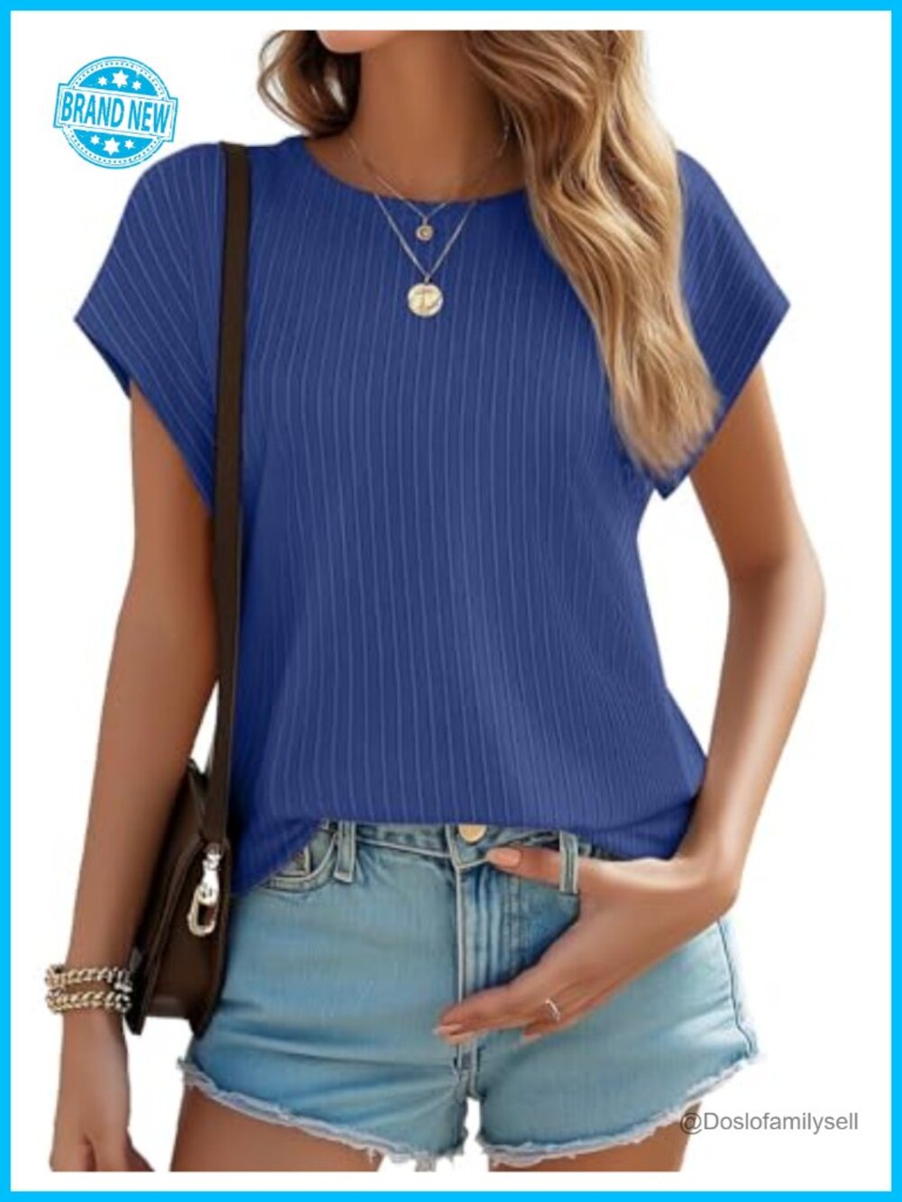 Womens Ribbed Texture Short Sleeve Blouse Crew Neck Business Casual Top